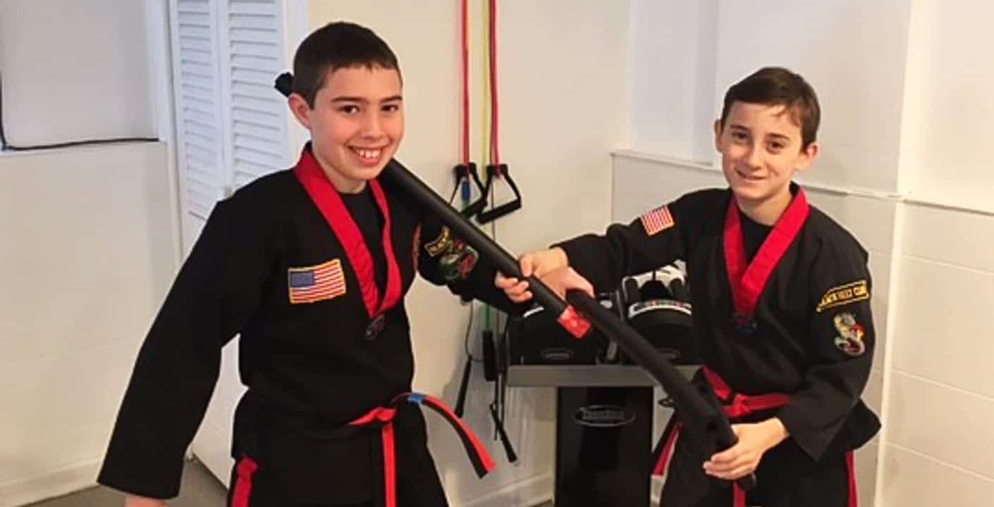 Boys participating in a karate challenge